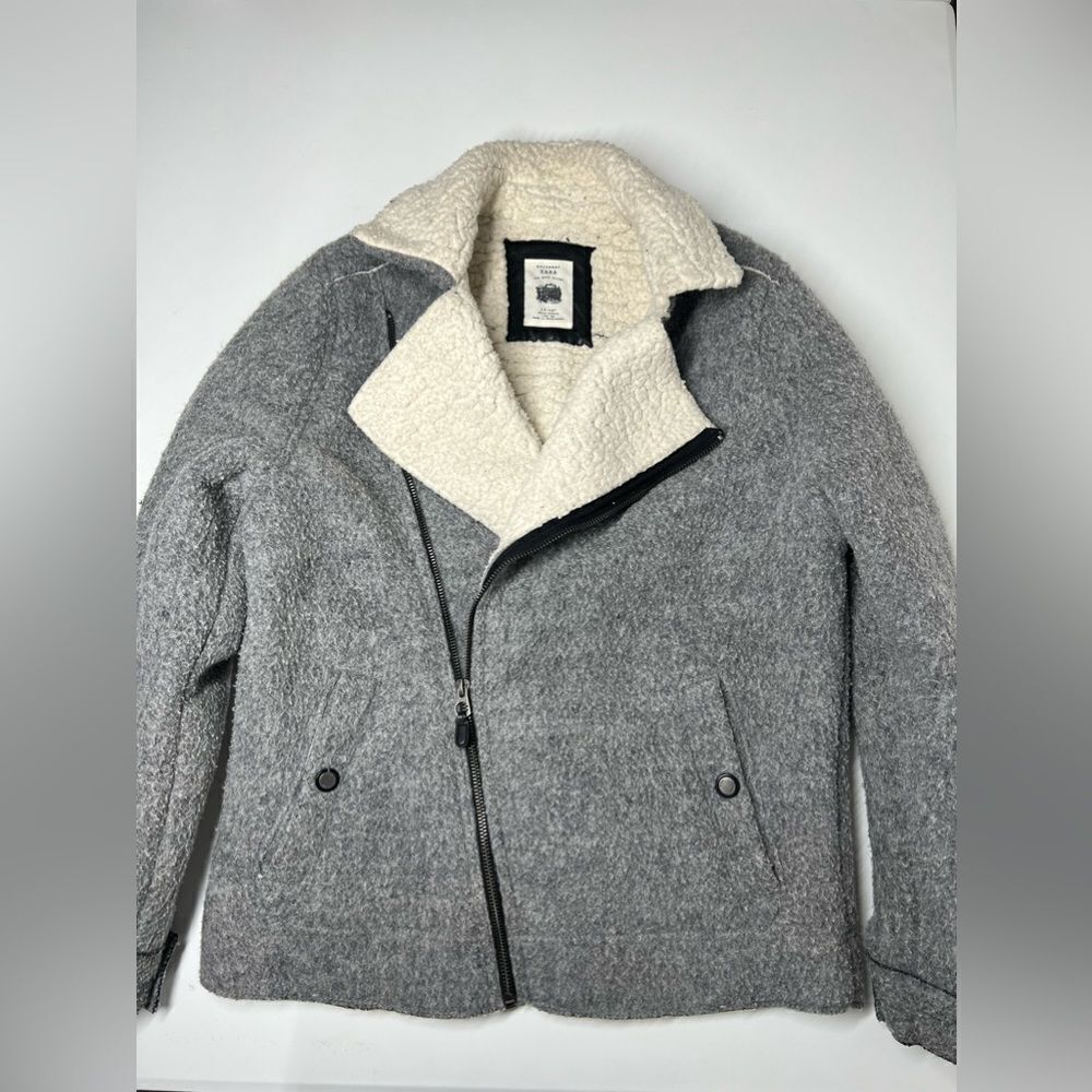 Zara Wool Jacket Coat Aviator Faux Fur Size 13-14Boys Gray White - Picture 7 of 15